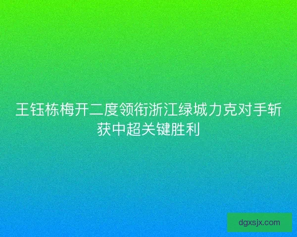 王钰栋梅开二度领衔浙江绿城力克对手斩获中超关键胜利